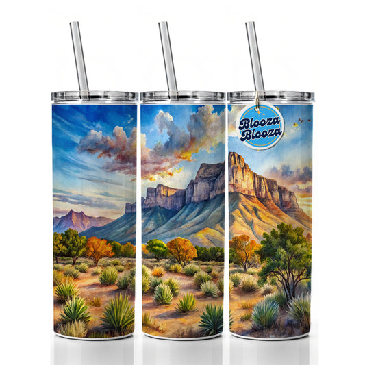 Guadalupe Mountains National Park Texas Watercolor Style Skinny Tumbler 20oz with Straw Insulated Water Bottle Gift