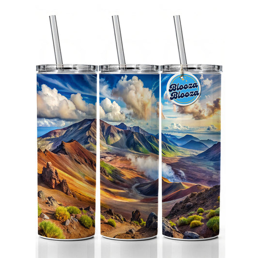 Haleakala National Park Hawaii Watercolor Style Skinny Tumbler 20oz with Straw Insulated Water Bottle Gift