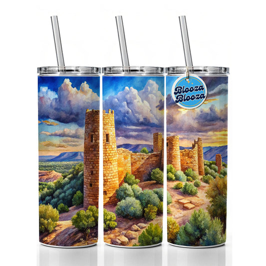 Hovenweep National Monument Colorado, Utah Watercolor Style Skinny Tumbler 20oz with Straw Insulated Water Bottle Gift