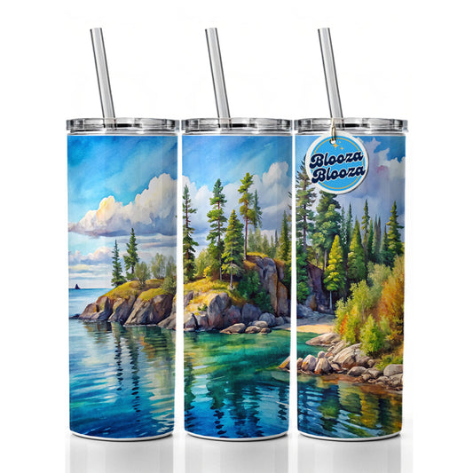Isle Royale National Park Michigan Watercolor Style Skinny Tumbler 20oz with Straw Insulated Water Bottle Gift