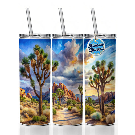Joshua Tree National Park California Watercolor Style Skinny Tumbler 20oz with Straw Insulated Water Bottle Gift