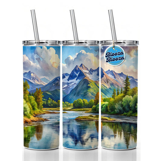 Katmai National Park Alaska Watercolor Style Skinny Tumbler 20oz with Straw Insulated Water Bottle Gift