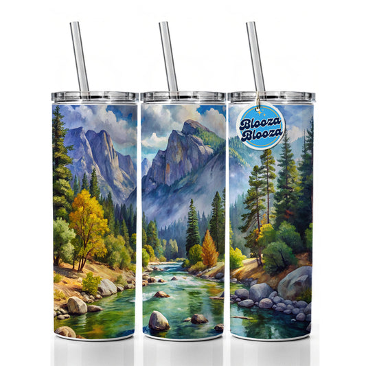 Kings Canyon National Park California Watercolor Style Skinny Tumbler 20oz with Straw Insulated Water Bottle Gift