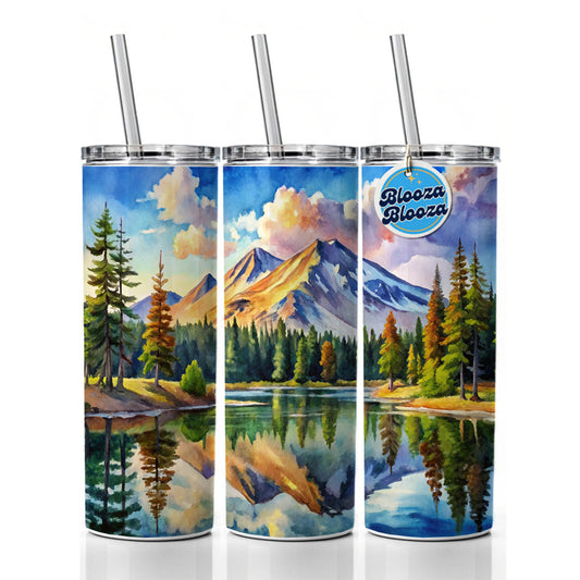 Lassen Volcanic National Park California Watercolor Style Skinny Tumbler 20oz with Straw Insulated Water Bottle Gift