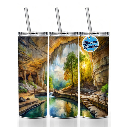 Mammoth Cave National Park Kentucky Watercolor Style Skinny Tumbler 20oz with Straw Insulated Water Bottle Gift