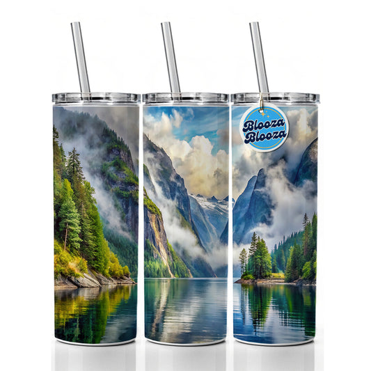 Misty Fjords National Monument Alaska Watercolor Style Skinny Tumbler 20oz with Straw Insulated Water Bottle Gift