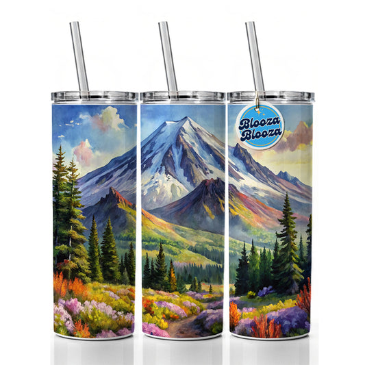 Mount St. Helens Volcanic National Monument Washington Watercolor Style Skinny Tumbler 20oz with Straw Insulated Water Bottle Gift