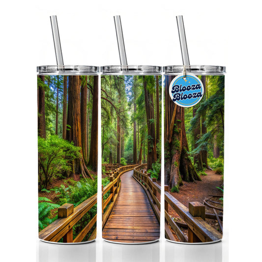 Muir Woods National Monument California Watercolor Style Skinny Tumbler 20oz with Straw Insulated Water Bottle Gift