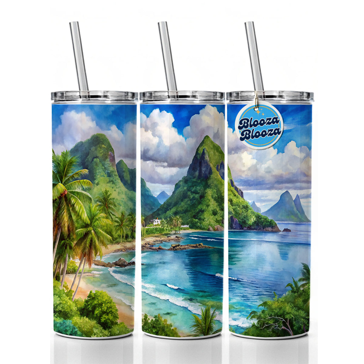National Park of American Samoa Watercolor Style Skinny Tumbler 20oz with Straw Insulated Water Bottle Gift