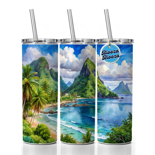 National Park of American Samoa Watercolor Style Skinny Tumbler 20oz with Straw Insulated Water Bottle Gift