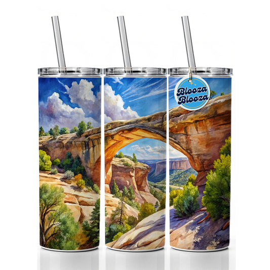 Natural Bridges National Monument Utah Watercolor Style Skinny Tumbler 20oz with Straw Insulated Water Bottle Gift