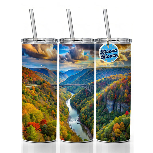 New River Gorge National Park and Preserve West Virginia Watercolor Style Skinny Tumbler 20oz with Straw Insulated Water Bottle Gift