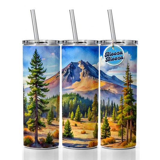 Newberry Volcanic National Monument Oregon Watercolor Style Skinny Tumbler 20oz with Straw Insulated Water Bottle Gift