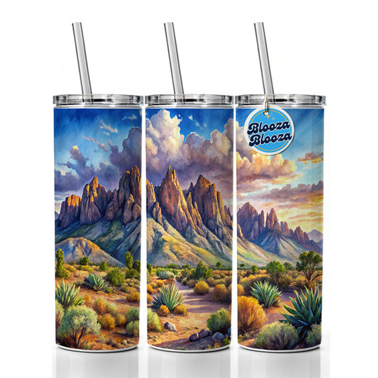 Organ Mountains-Desert Peaks National Monument New Mexico Watercolor Style Skinny Tumbler 20oz with Straw Insulated Water Bottle Gift