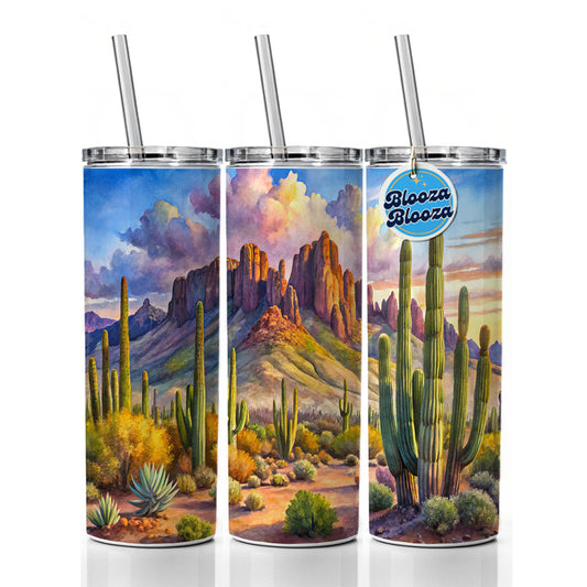 Organ Pipe Cactus National Monument Arizona Watercolor Style Skinny Tumbler 20oz with Straw Insulated Water Bottle Gift
