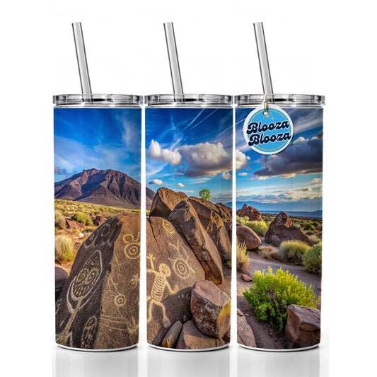 Petroglyph National Monument New Mexico Watercolor Style Skinny Tumbler 20oz with Straw Insulated Water Bottle Gift