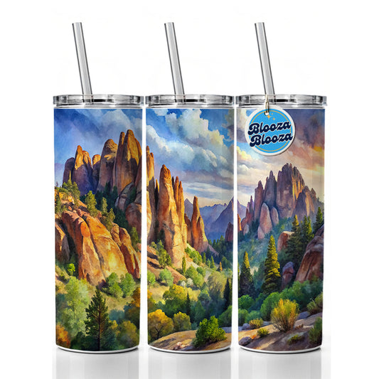 Pinnacles National Park California Watercolor Style Skinny Tumbler 20oz with Straw Insulated Water Bottle Gift