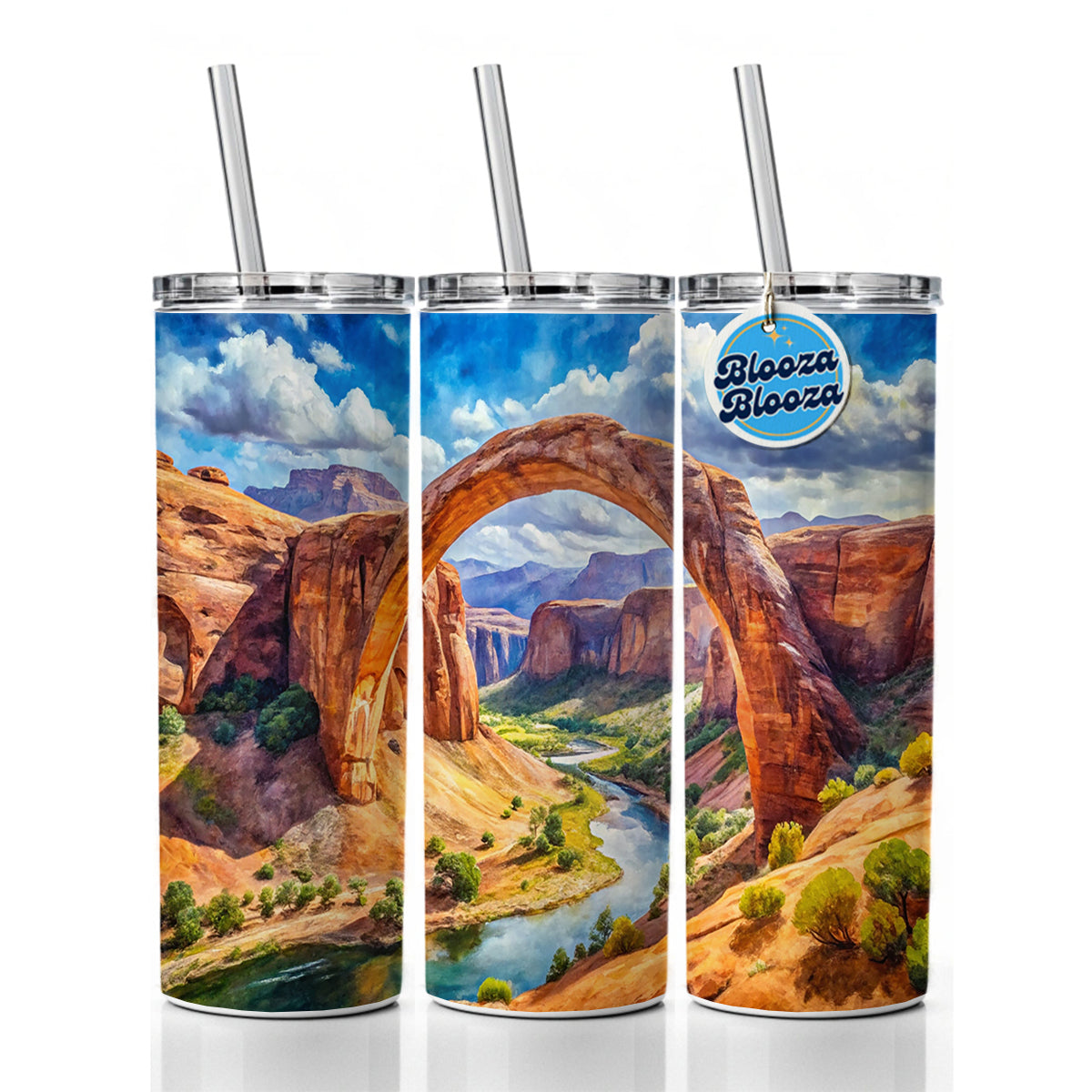 Rainbow Bridge National Monument Utah Watercolor Style Skinny Tumbler 20oz with Straw Insulated Water Bottle Gift