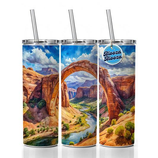 Rainbow Bridge National Monument Utah Watercolor Style Skinny Tumbler 20oz with Straw Insulated Water Bottle Gift