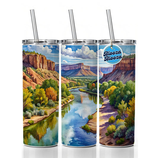 Rio Grande del Norte National Monument New Mexico Watercolor Style Skinny Tumbler 20oz with Straw Insulated Water Bottle Gift