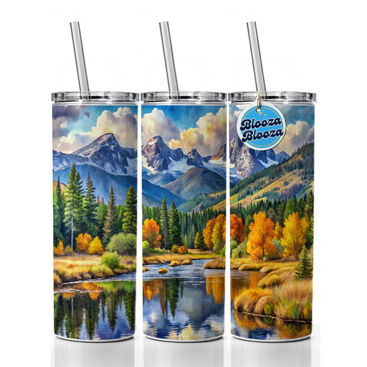 Rocky Mountain National Park Colorado Watercolor Style Skinny Tumbler 20oz with Straw Insulated Water Bottle Gift