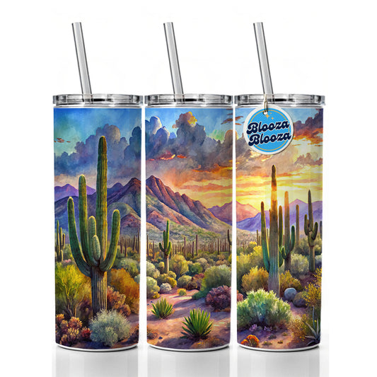 Saguaro National Park Arizona Watercolor Style Skinny Tumbler 20oz with Straw Insulated Water Bottle Gift