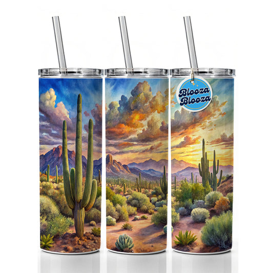 Sonoran Desert National Monument Arizona Watercolor Style Skinny Tumbler 20oz with Straw Insulated Water Bottle Gift