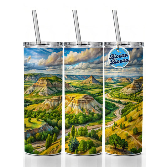 Theodore Roosevelt National Park North Dakota Watercolor Style Skinny Tumbler 20oz with Straw Insulated Water Bottle Gift