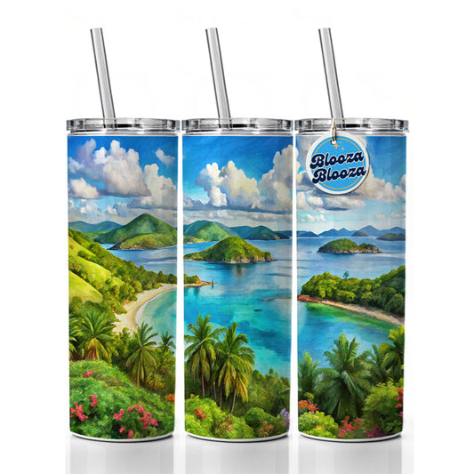 Virgin Islands National Park Watercolor Style Skinny Tumbler 20oz with Straw Insulated Water Bottle Gift