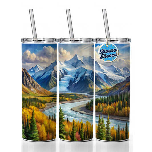 Wrangell - St. Elias National Park Alaska Watercolor Style Skinny Tumbler 20oz with Straw Insulated Water Bottle Gift