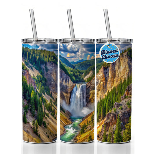Yellowstone National Park Lower Falls Watercolor Style Skinny Tumbler 20oz with Straw Insulated Water Bottle Gift