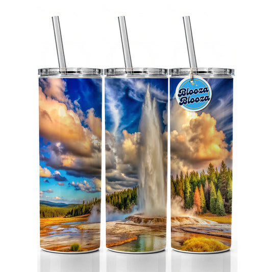 Yellowstone National Park Old Faithful Watercolor Style Skinny Tumbler 20oz with Straw Insulated Water Bottle Gift