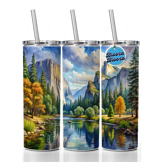 Yosemite National Park California Watercolor Style Skinny Tumbler 20oz with Straw Insulated Water Bottle Gift