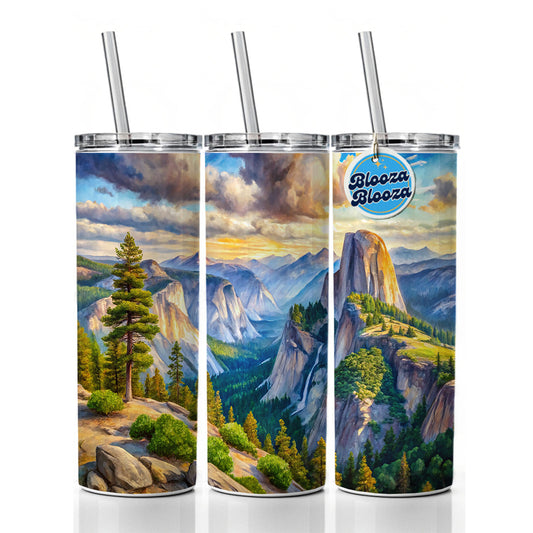 Yosemite National Park Glacier Point Watercolor Style Skinny Tumbler 20oz with Straw Insulated Water Bottle Gift