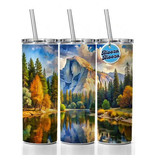 Yosemite National Park Half Dome Watercolor Style Skinny Tumbler 20oz with Straw Insulated Water Bottle Gift