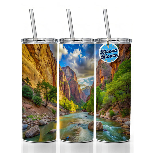 Zion National Park Utah Watercolor Style Skinny Tumbler 20oz with Straw Insulated Water Bottle Gift