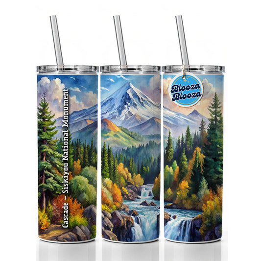 Cascade - Siskiyou National Monument California, Oregon Skinny Tumbler 20oz with Straw Insulated Water Bottle Gift