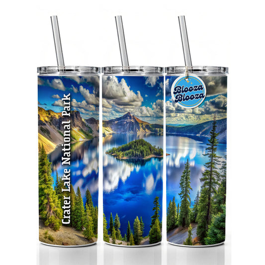 Crater Lake National Park Oregon Skinny Tumbler 20oz with Straw Insulated Water Bottle Gift