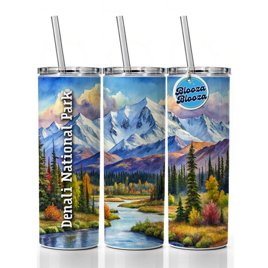 Denali National Park Alaska Skinny Tumbler 20oz with Straw Insulated Water Bottle Gift