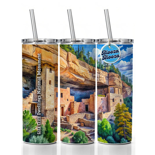 Gila Cliff Dwellings National Monument New Mexico Skinny Tumbler 20oz with Straw Insulated Water Bottle Gift