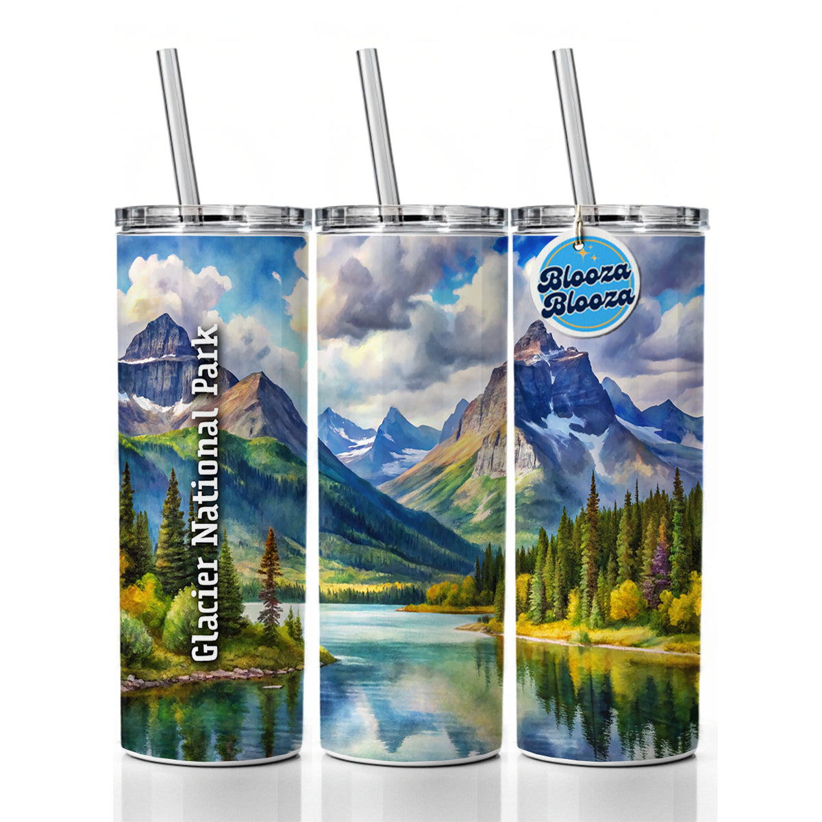 Glacier National Park Montana Skinny Tumbler 20oz with Straw Insulated Water Bottle Gift