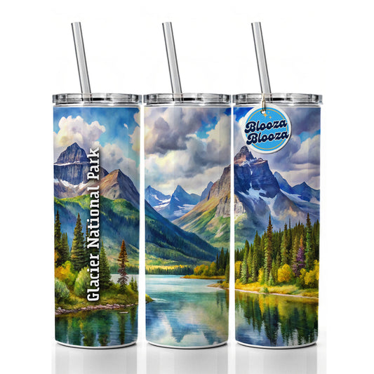 Glacier National Park Montana Skinny Tumbler 20oz with Straw Insulated Water Bottle Gift