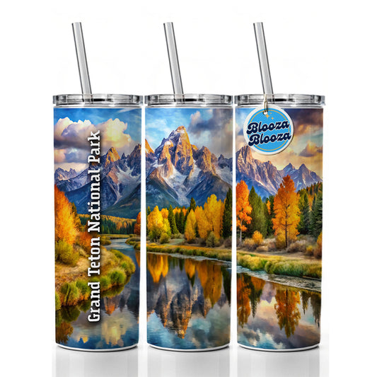 Grand Teton National Park Wyoming Skinny Tumbler 20oz with Straw Insulated Water Bottle Gift