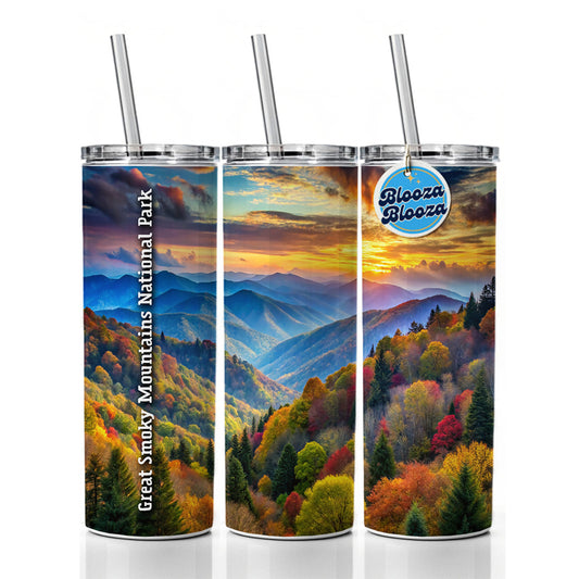 Great Smoky Mountains National Park North Carolina Tennessee Skinny Tumbler 20oz with Straw Insulated Water Bottle Gift