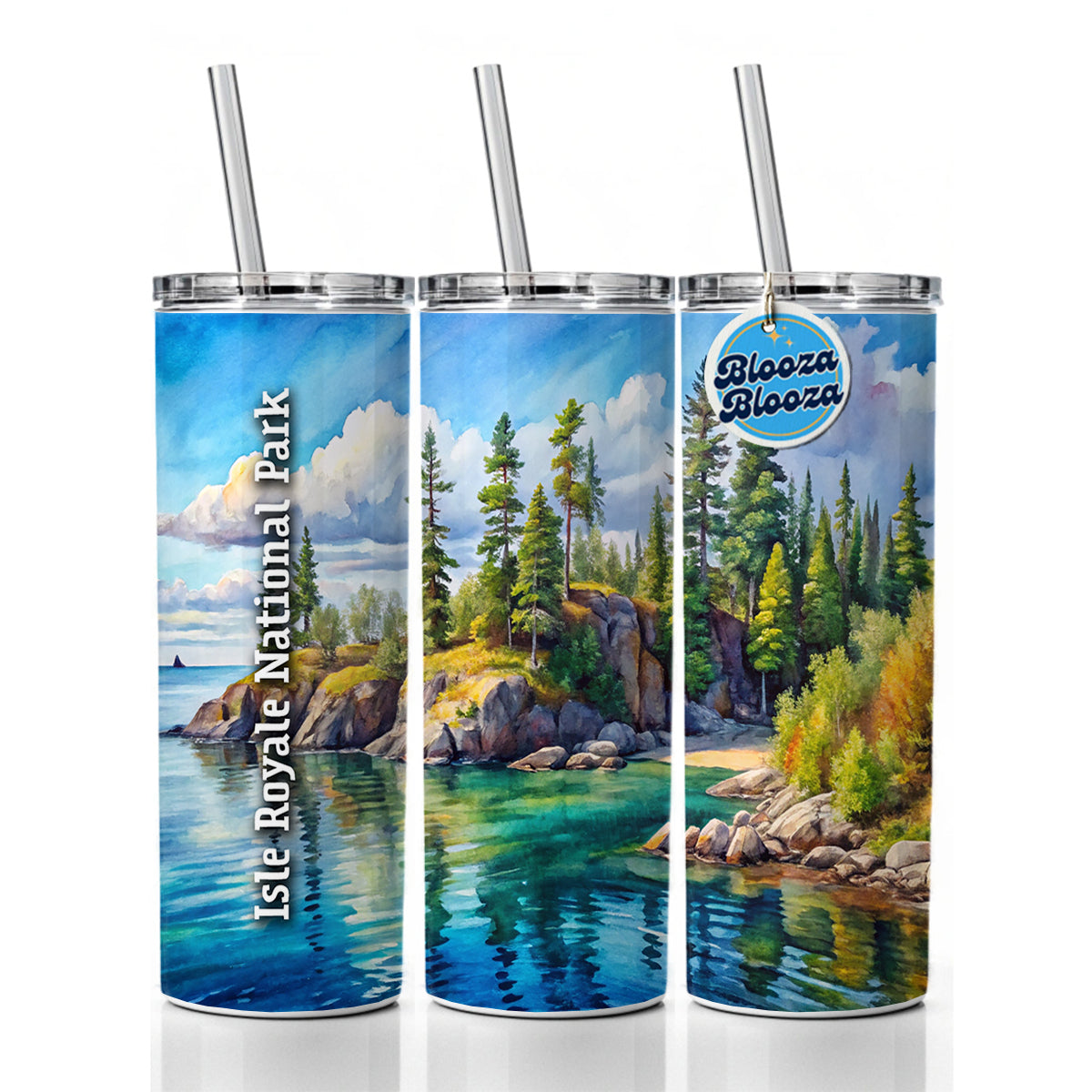Isle Royale National Park Michigan Skinny Tumbler 20oz with Straw Insulated Water Bottle Gift