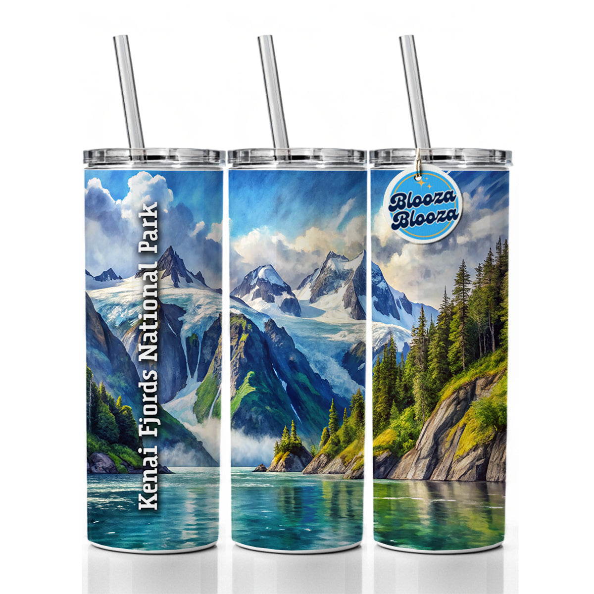 Kenai Fjords National Park Alaska Skinny Tumbler 20oz with Straw Insulated Water Bottle Gift
