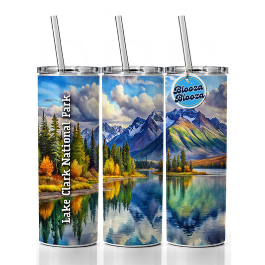 Lake Clark National Park Alaska Skinny Tumbler 20oz with Straw Insulated Water Bottle Gift