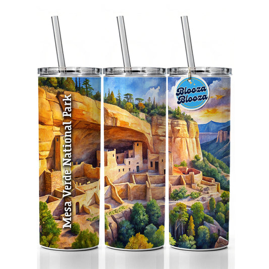 Mesa Verde National Park Colorado CO Skinny Tumbler 20oz with Straw Insulated Water Bottle Gift