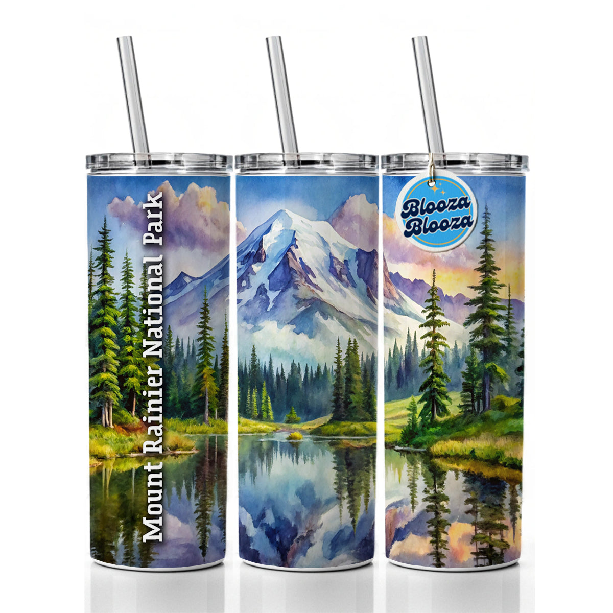 Mount Rainier National Park Washington Skinny Tumbler 20oz with Straw Insulated Water Bottle Gift