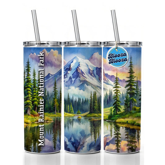 Mount Rainier National Park Washington Skinny Tumbler 20oz with Straw Insulated Water Bottle Gift
